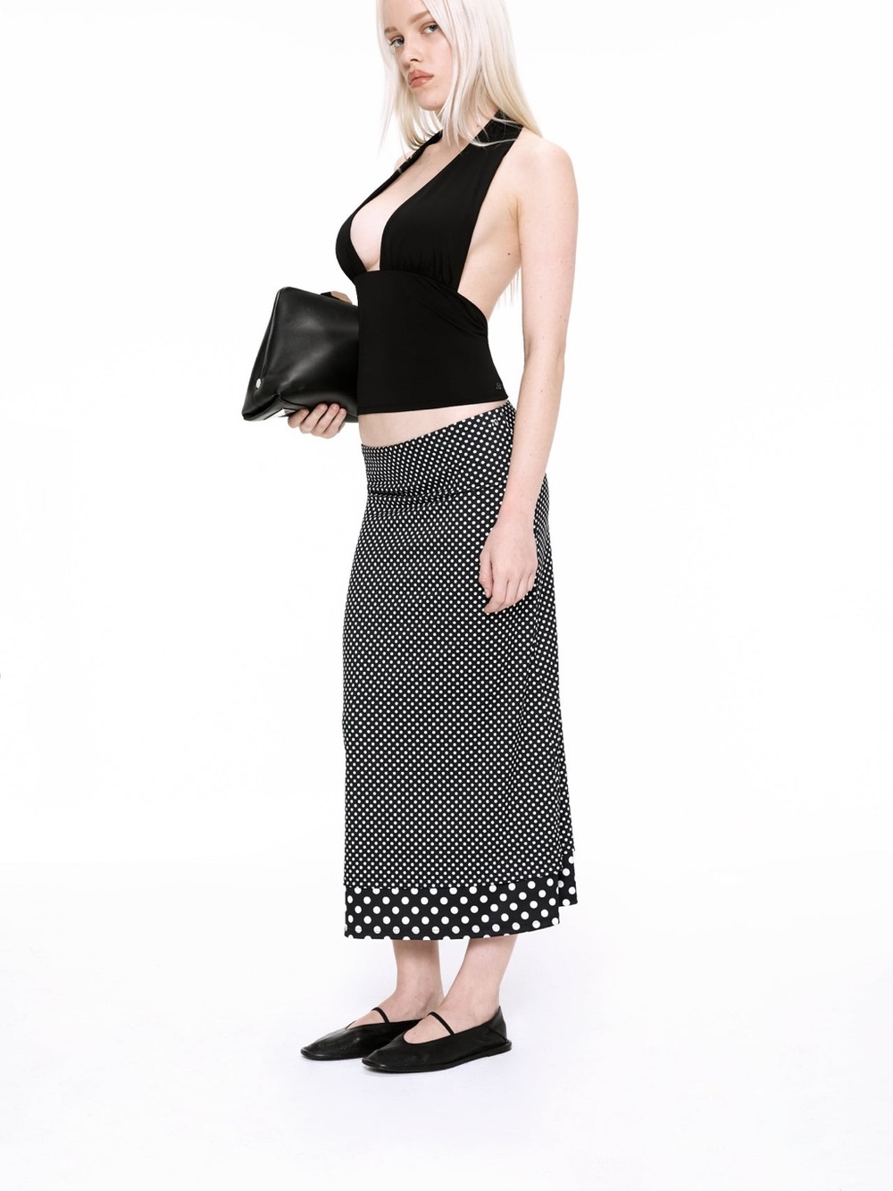 MIAOU Polka Dot Midi Skirt